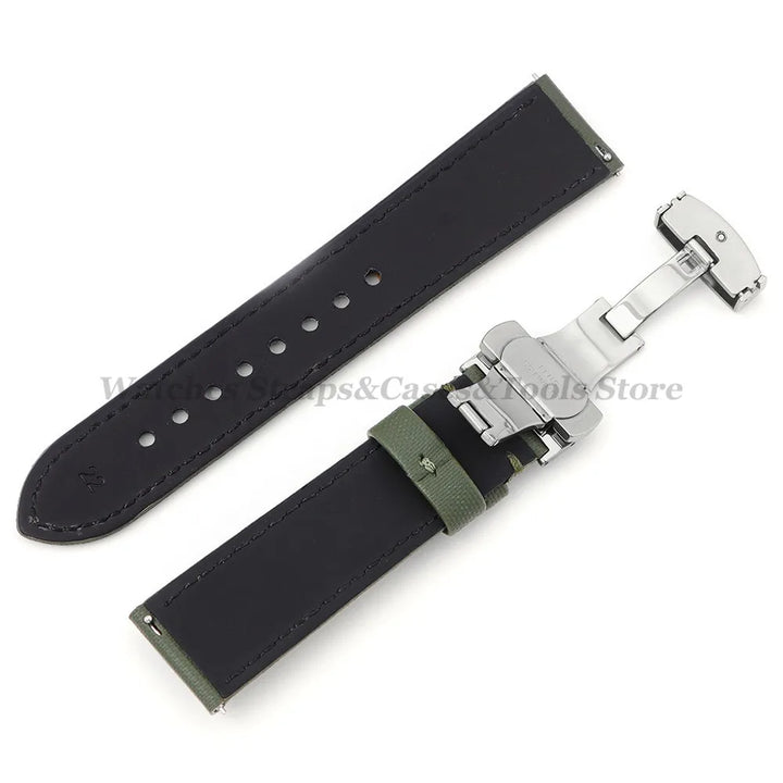 Sailcloth Nylon & Leather Watch Strap – 20/22mm, Omega & Huawei, Green