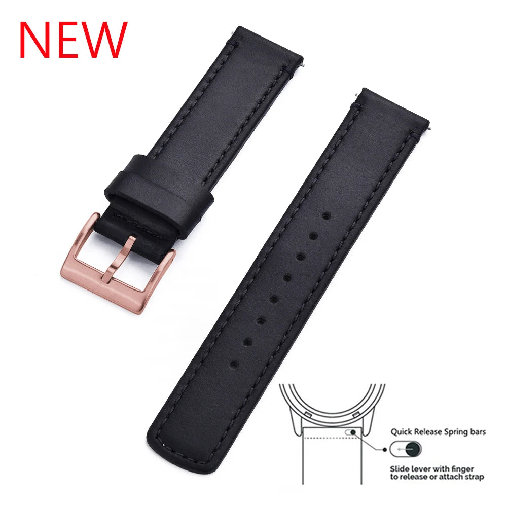JUELONG Premium Leather Watch Strap 20mm 22mm With Quick Release Watch Bands Black Silver Buckle For Men's Watches Accessories