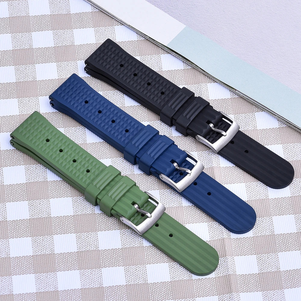 Premium Grade Waffle FKM Watch Band 20mm 22mm Quick Release Fluoro Rubber Waffle Watch Strap For Traditional Diving Watch