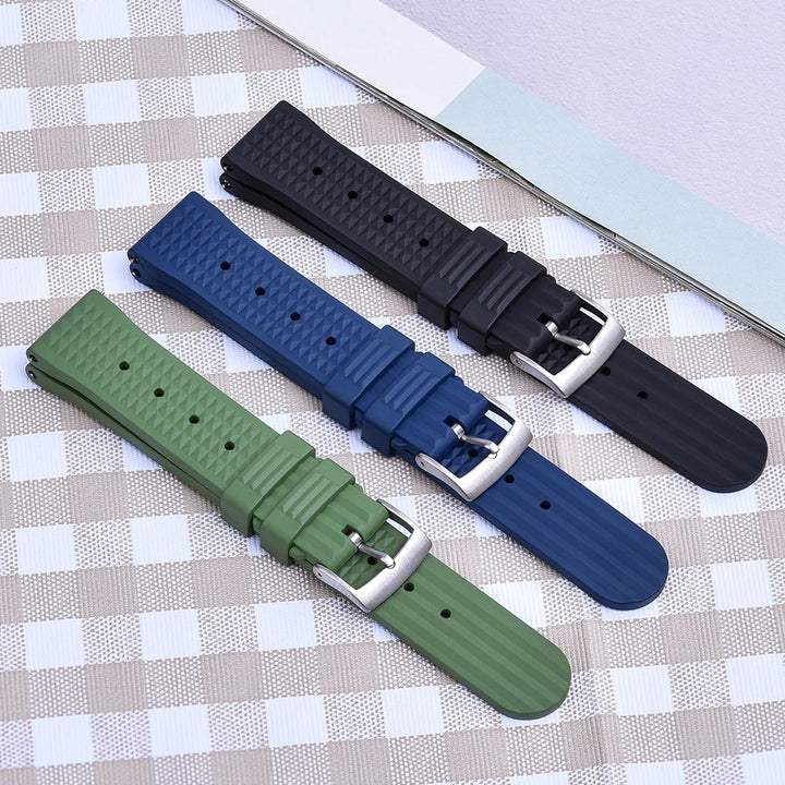 Premium Grade Waffle FKM Watch Band 20mm 22mm Quick Release Fluoro Rubber Waffle Watch Strap For Traditional Diving Watch