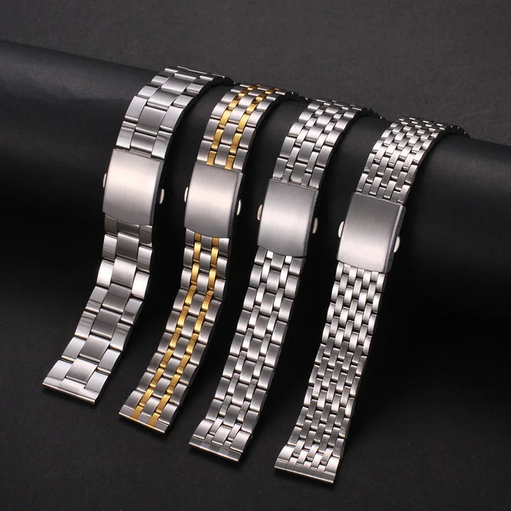 Universal Stainless Steel Watch Strap with Folding Buckle (18–22mm)