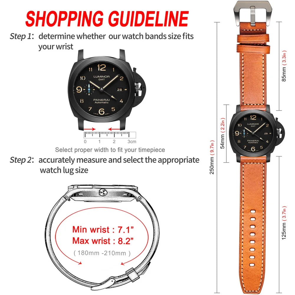 HEMSUT Genuine Leather Watch Strap – Retro Handmade Cowhide (20-26mm)