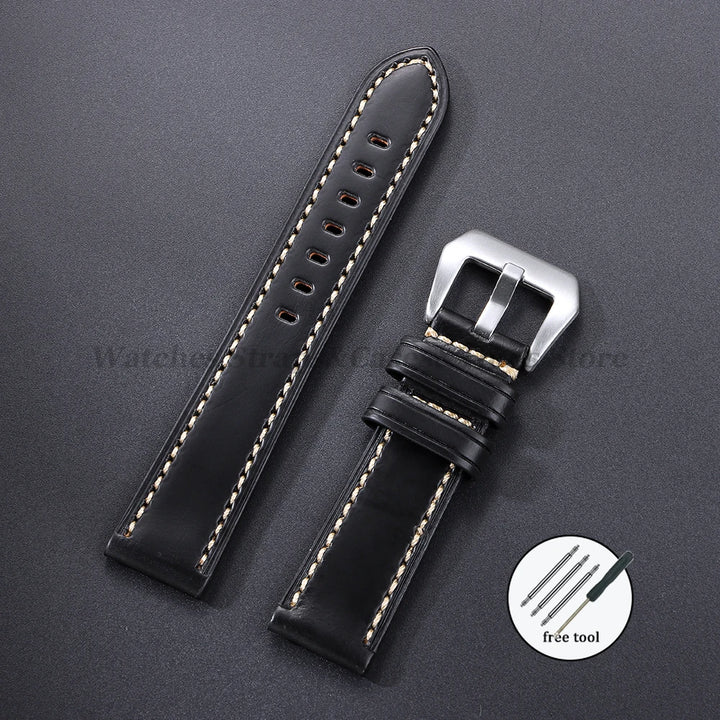 Cowhide Crazy Horse Genuine Leather Bracelets 20mm 22mm 24mm 26mm for Panerai for Omega Belt Dark Brown Men's Women Watch Strap