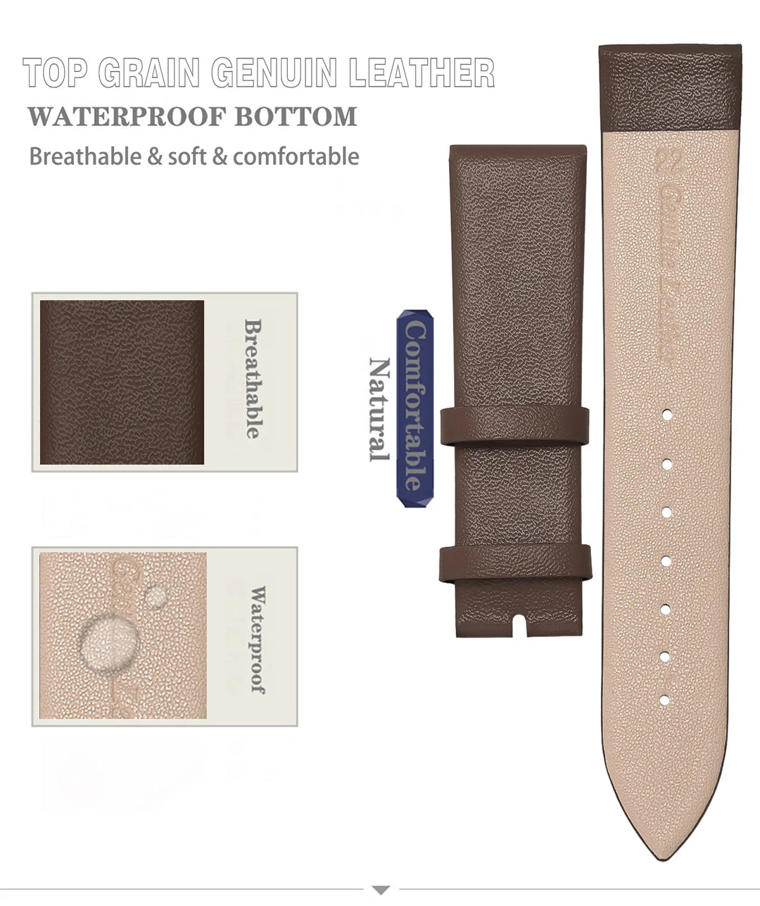 Genuine Leather Minimalist Thin Elegant Apple Watch Band 12–22mm (Soft Wrist Bracelet)