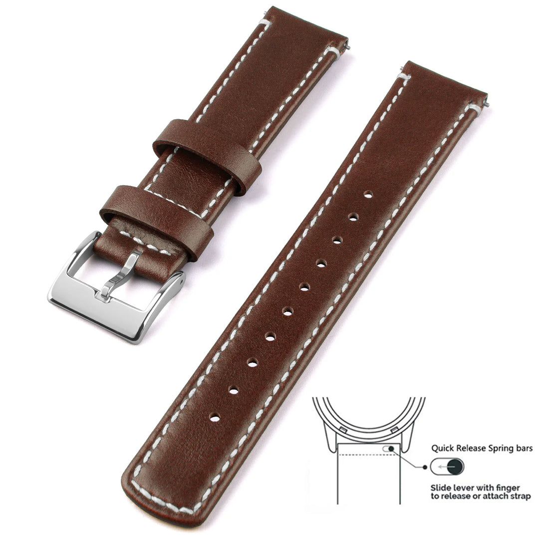 Top Grain Genuine Leather Quick Release Watch Band 20–22mm for Samsung Galaxy Watch