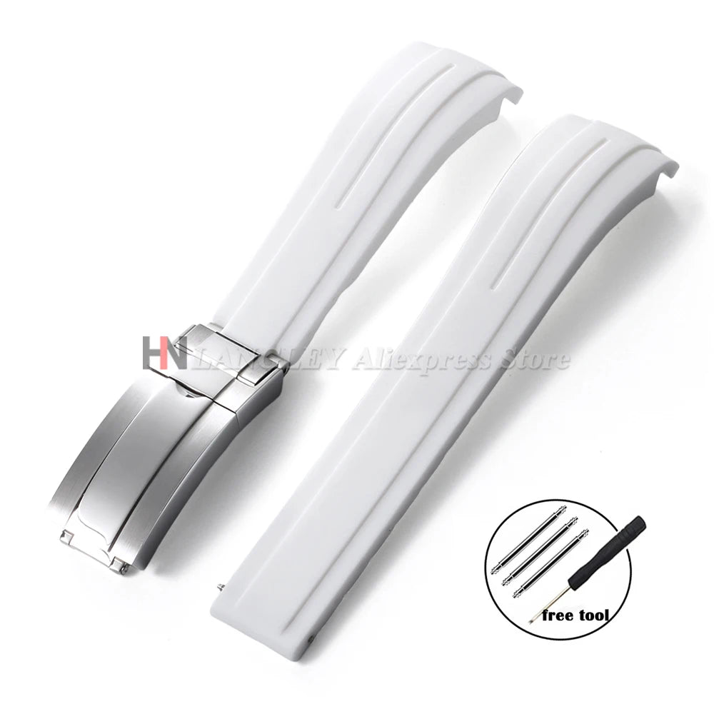 Curved Rubber Watch Strap for Rolex Oysterflex – 20–22mm, Waterproof