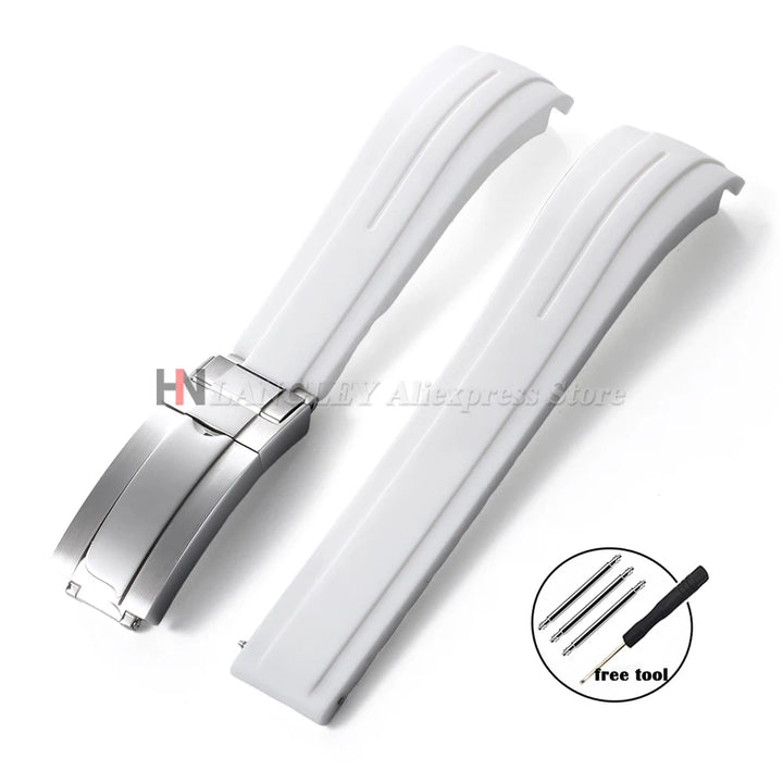 Curved Rubber Watch Strap for Rolex Oysterflex – 20–22mm, Waterproof