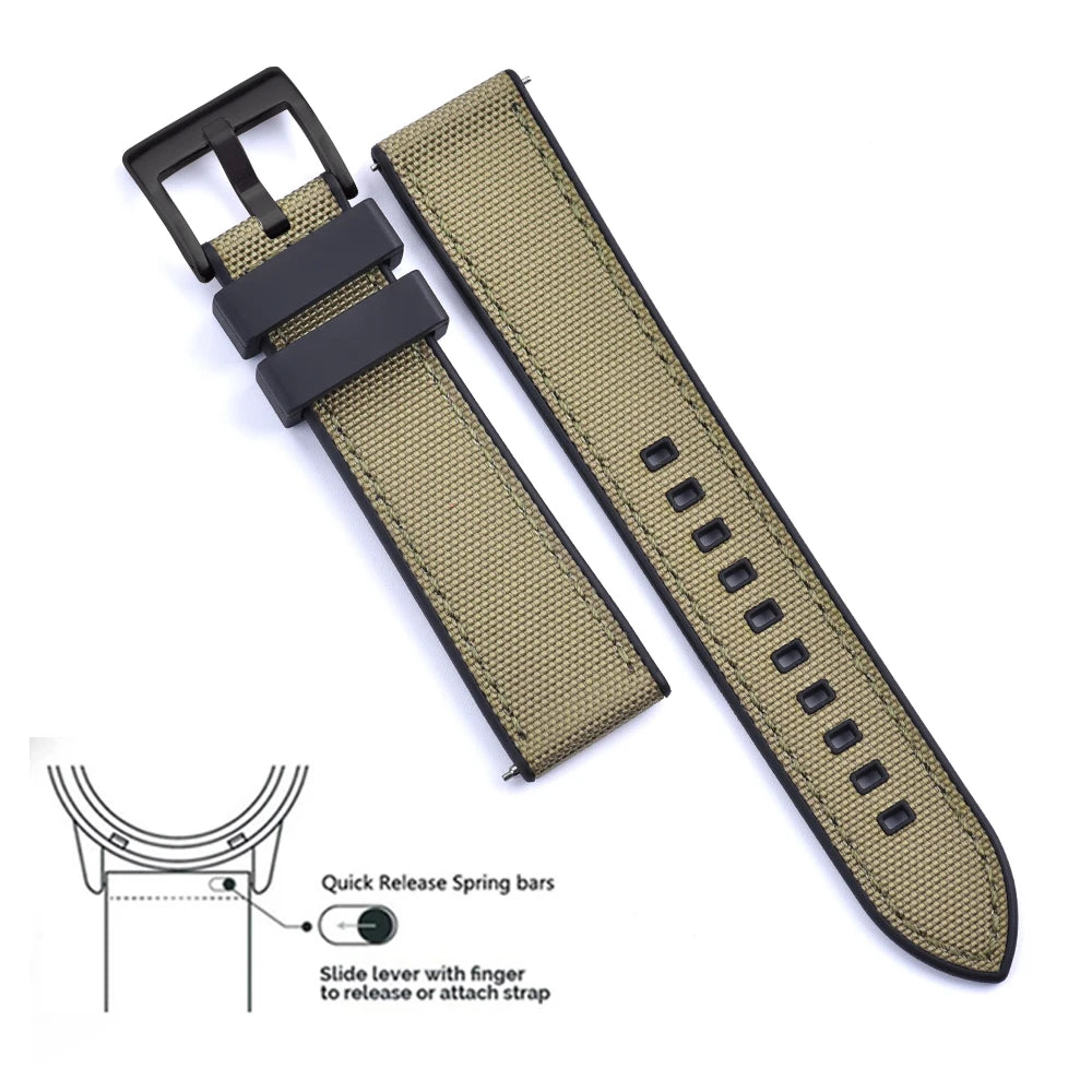 Premium Hybrid FKM Nylon Watch Band Quick Release Rubber Watch Strap 20mm 22mm Watch Strap Watch Replacement Watchband