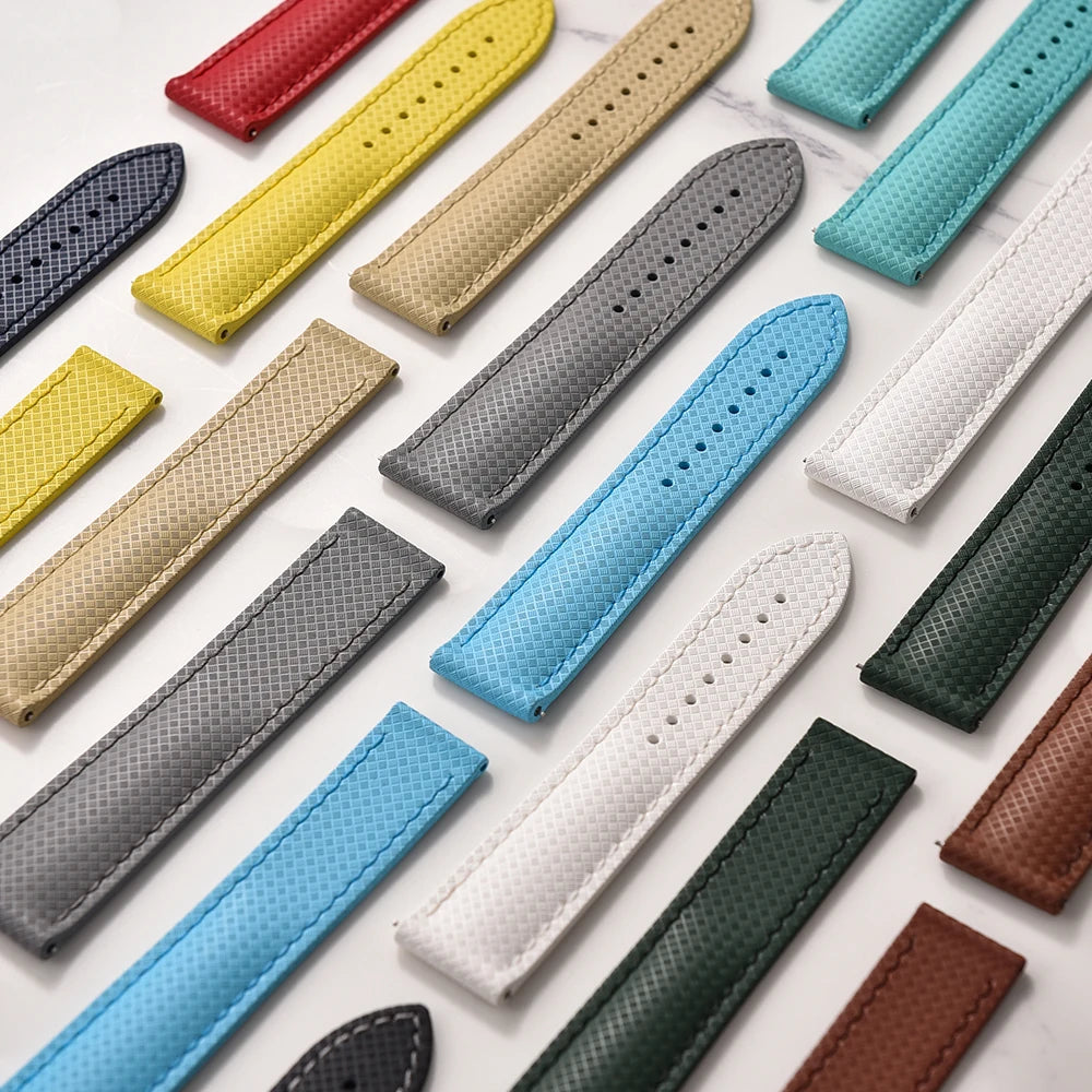 JUELONG Original Soft FKM Rubber Watch Strap 20mm 22mm Tropical Texture Perfect Fit Flat End Universal Quick Release Watch Strap