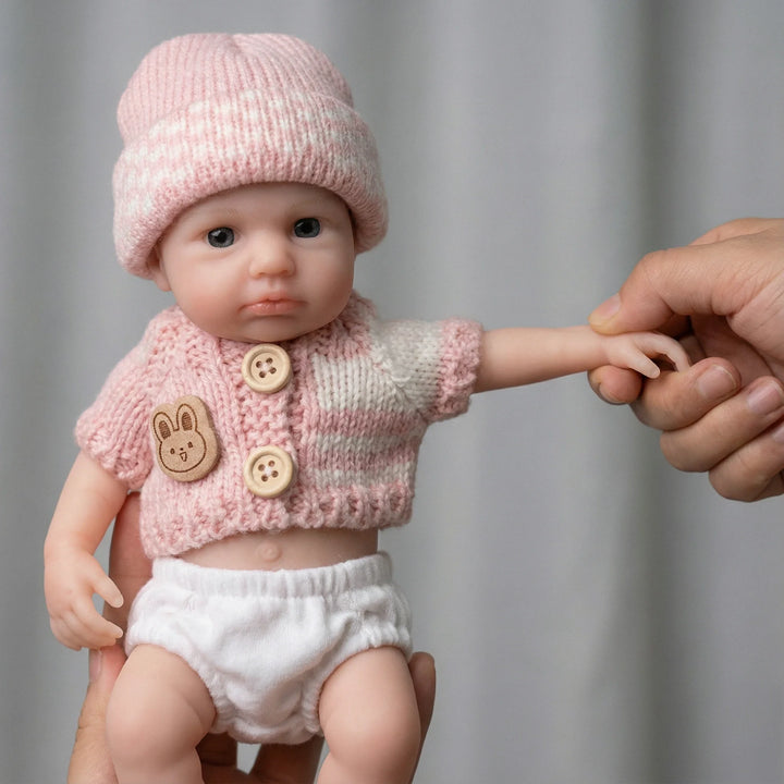 NPK 8inch Awake Loulou Solid Silicone Baby Doll Soft Squishy Elastic Weighted Platinum Silicone Toy 320 Grams