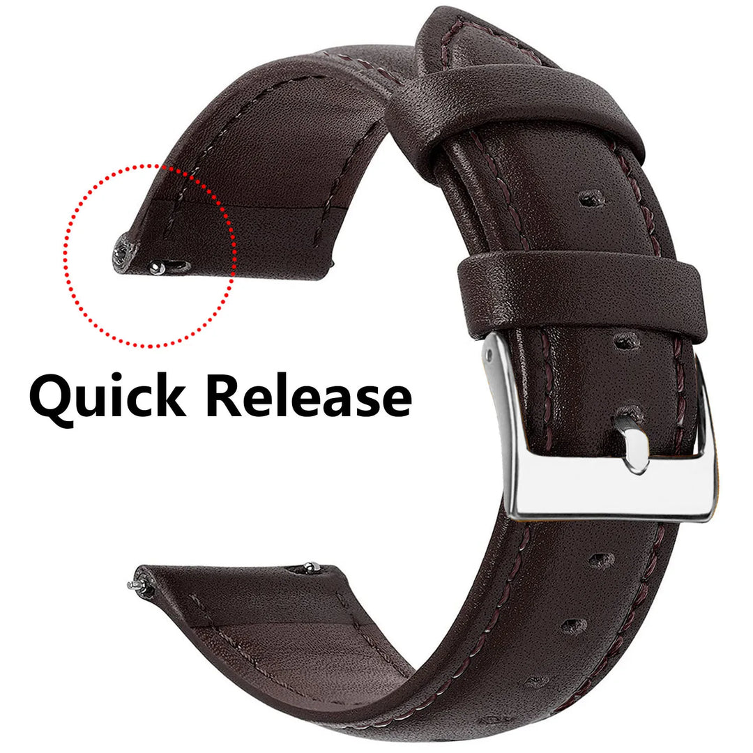 Genuine Leather Watch Strap – Smooth Finish (SS Buckle, 12–22mm)