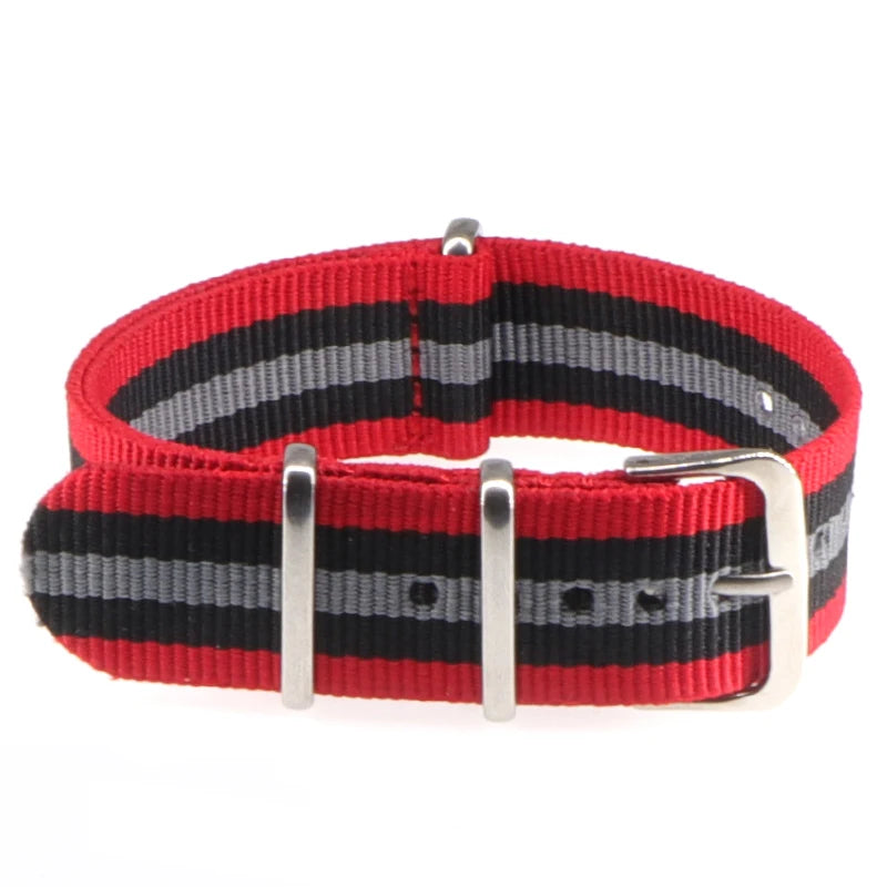 Striped Nylon Watch Strap with Silver Buckle (16-22mm)