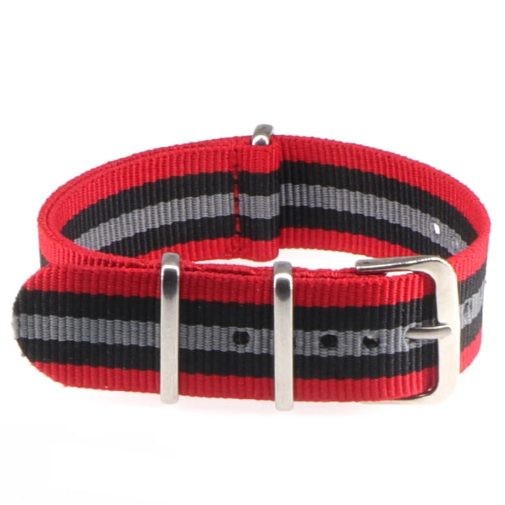Striped Nylon Watch Strap with Silver Buckle (16-22mm)