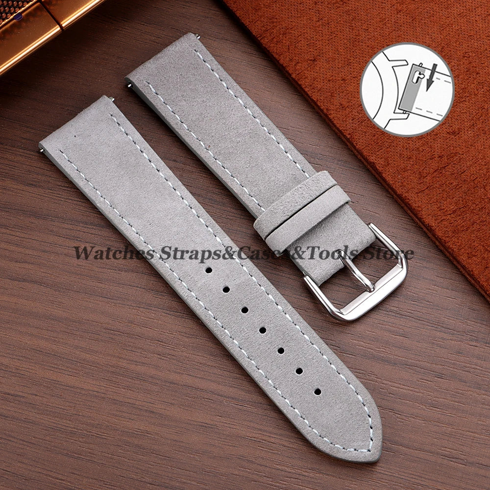 Vintage Suede Cowhide Leather Watch Strap (18–22mm, Quick Release)