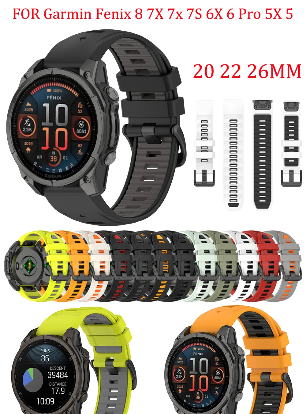 EasyFit Silicone Watch Strap 20/22/26mm for Garmin Fenix 5–8 Series
