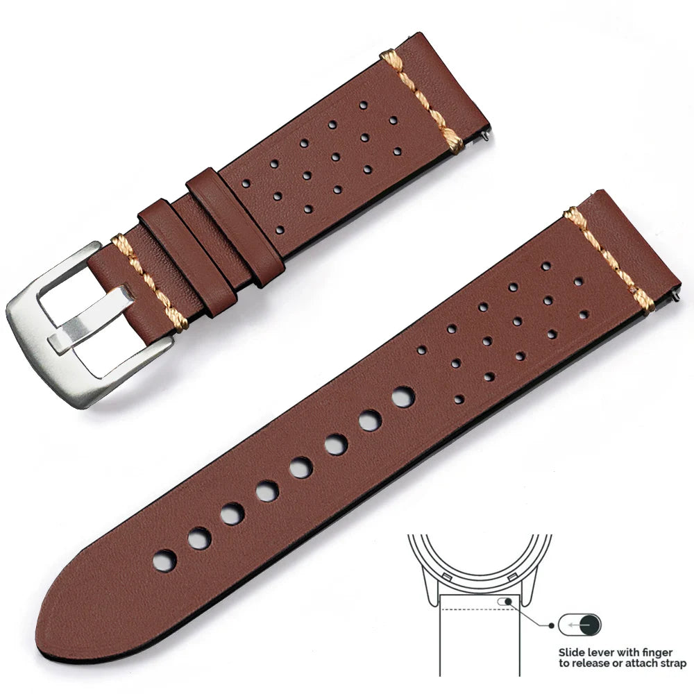Genuine Leather Quick Release Watch Band 20–22mm for Huawei & Samsung Galaxy 45/46mm