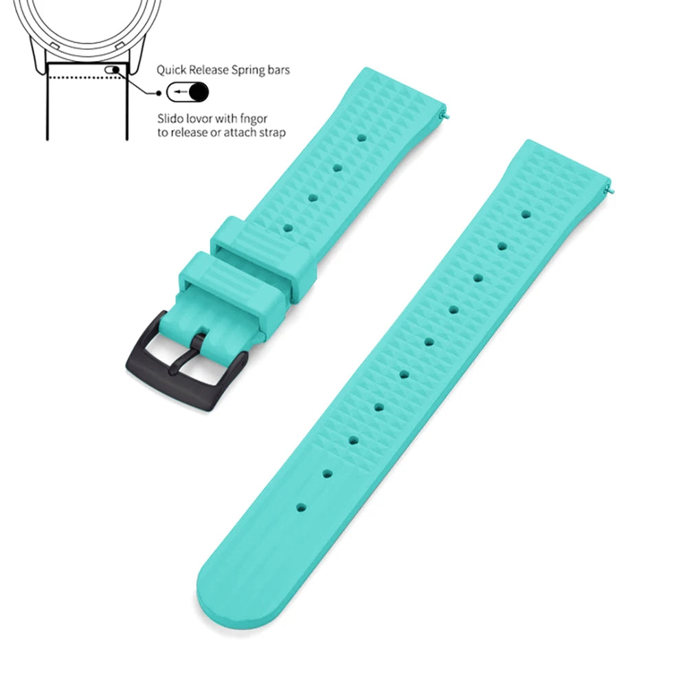 JUELONG Waffle FKM Rubber Watch Bands Quick Release Waterproof Durable Fluororubber Strap 20mm 22mm For Traditional Diving Watch