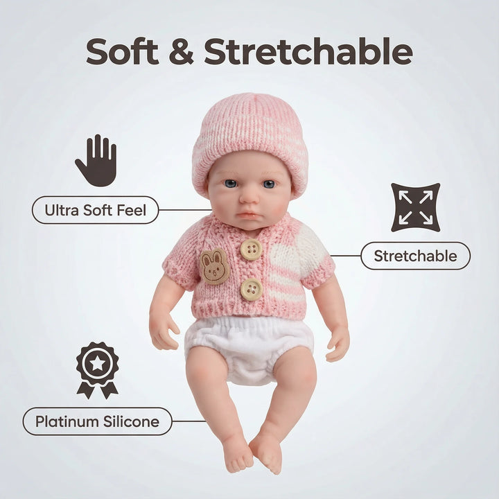 NPK 8inch Awake Loulou Solid Silicone Baby Doll Soft Squishy Elastic Weighted Platinum Silicone Toy 320 Grams