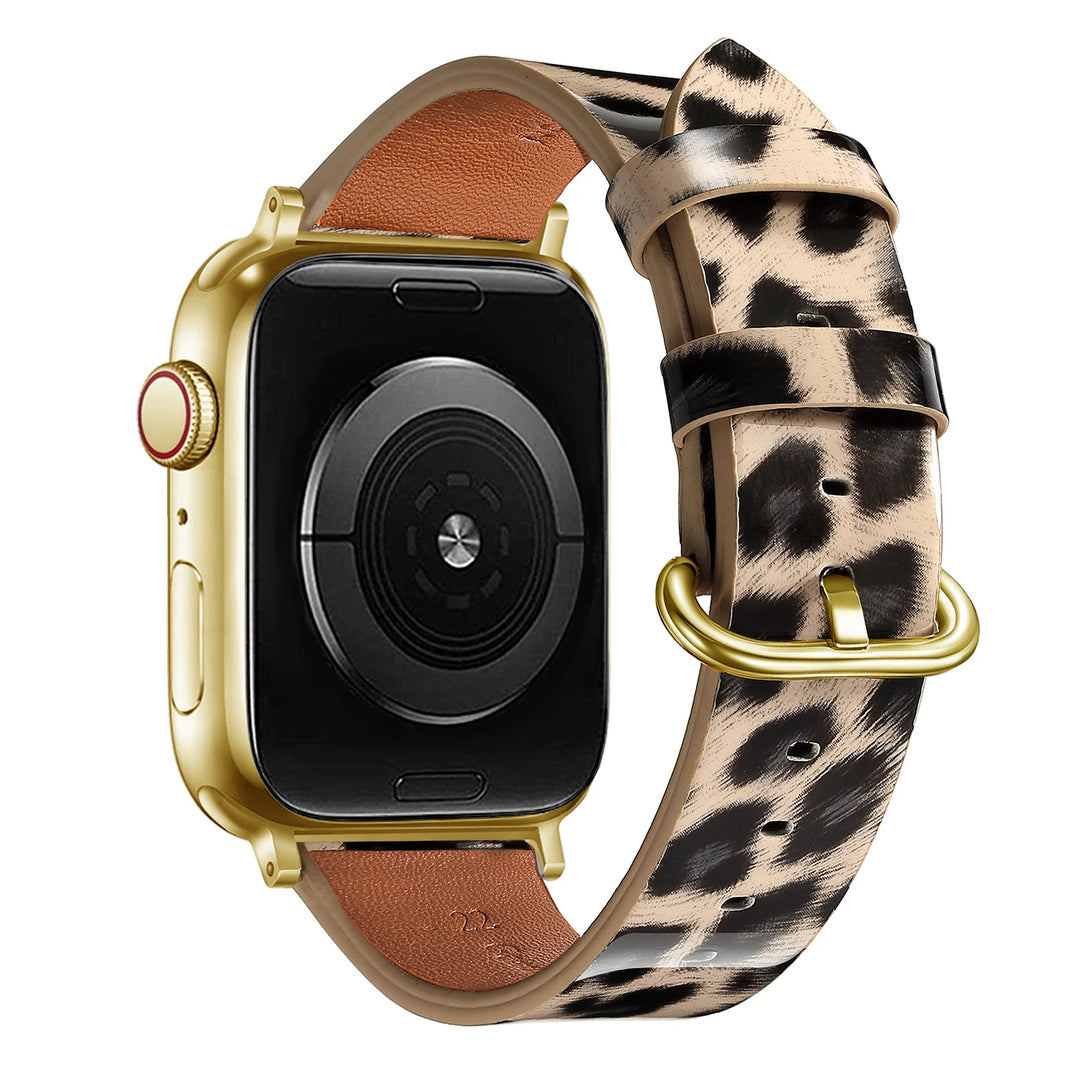 Leopard Leather Apple Watch Band for Women 38–49mm