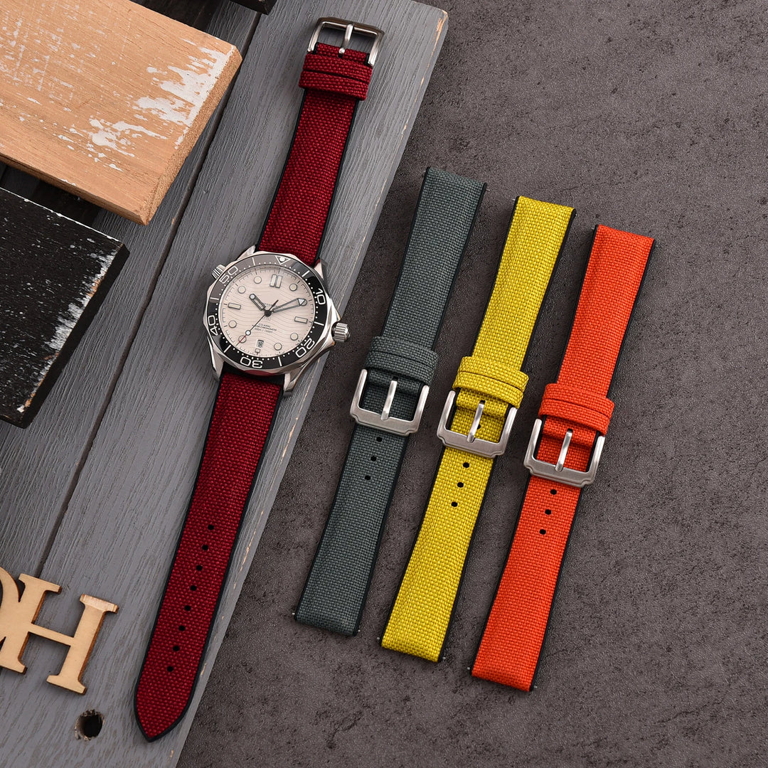 Quality Sailcloth Watch Strap18/19/ 20/21/22mm Silicone Rubber Watchband Nylon Qucik Release Fabric Bracelet Universal Wristbelt