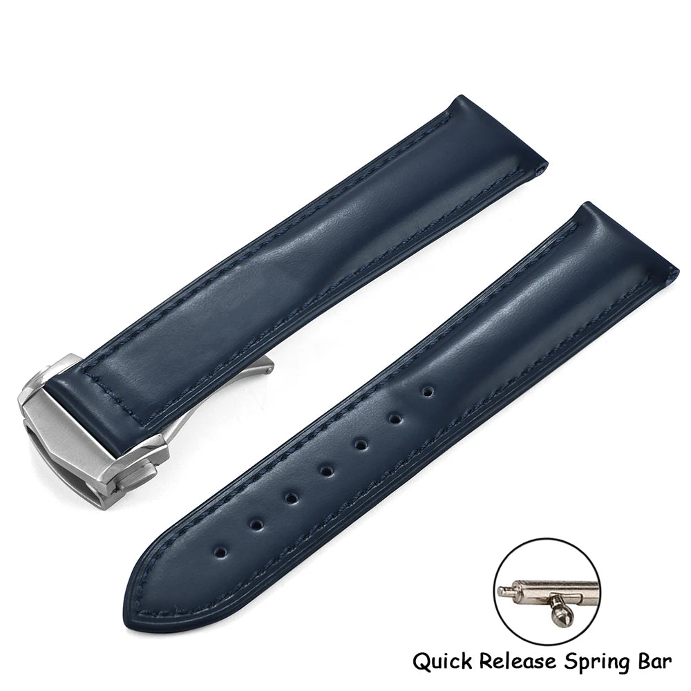 Cowhide Leather Strap Folding Buckle 19mm 20mm 21mm 22mm for Omega Seamaster Universal Leather Watch Band Watch Accessories Men