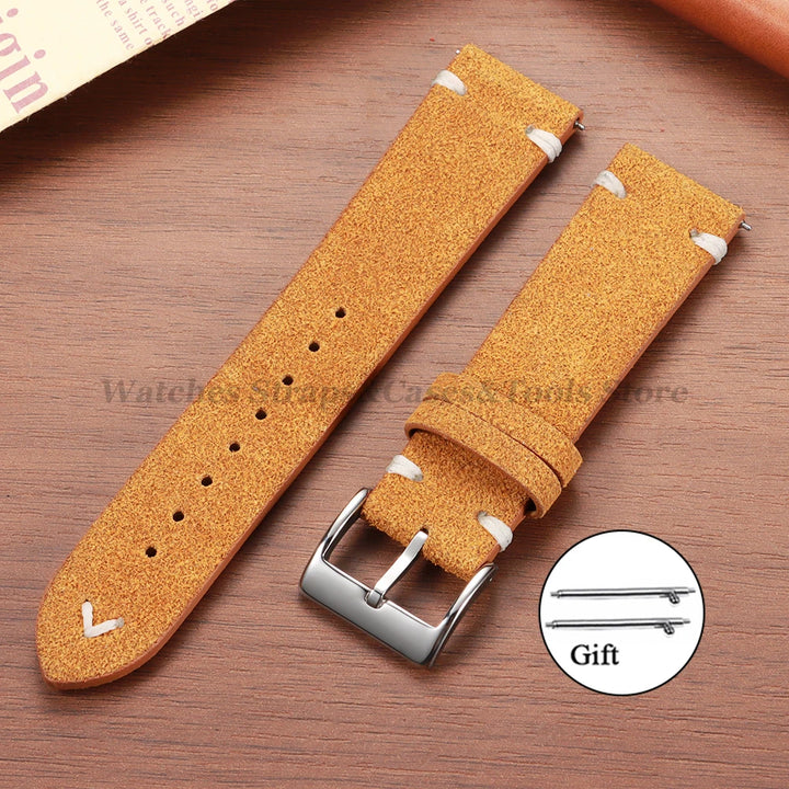 Suede Leather Vintage Watch Strap – 18/20/22mm, Blue Quick-Release