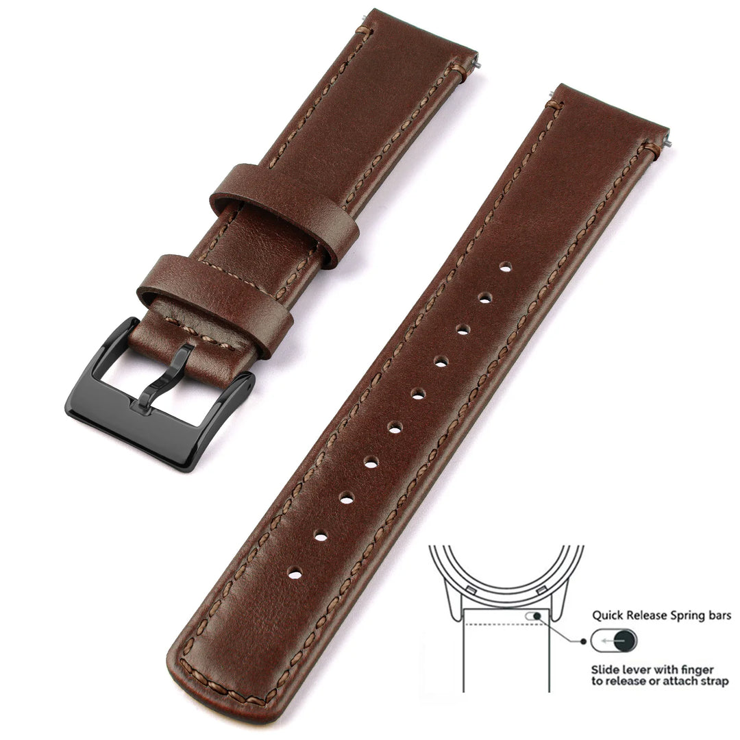 Top Grain Genuine Leather Quick Release Watch Band 20–22mm for Samsung Galaxy Watch