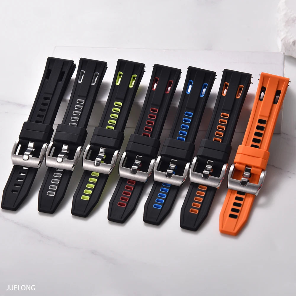 JUELONG Dual Color High-Density Silicone Watch Strap 20/22mm Quick Release