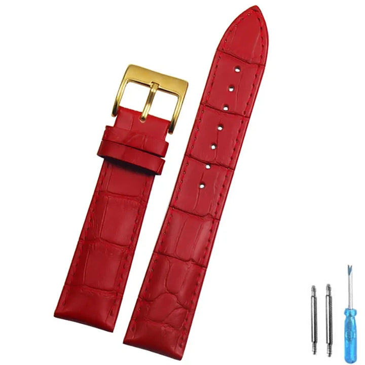 Genuine Leather Watch Strap – 14–24mm with Steel Buckle & Tool