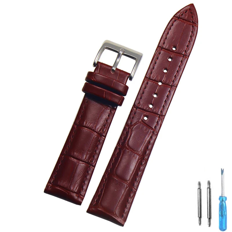 Genuine Leather Watch Strap – 14–24mm with Steel Buckle & Tool