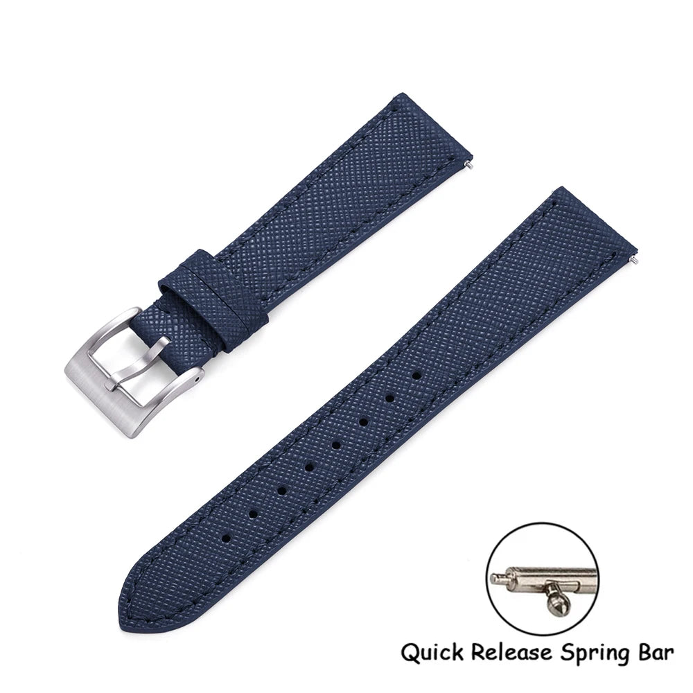 Quick Release Saffiano Leather Watch Strap – 18-24mm Universal