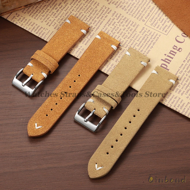 Suede Leather Vintage Watch Strap – 18/20/22mm, Blue Quick-Release