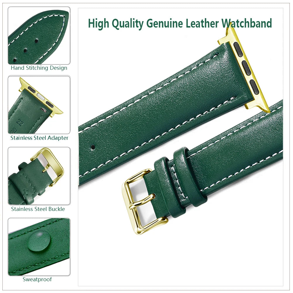 Genuine Leather Apple Watch Band 40–49mm for iWatch Series 3–8 & Ultra