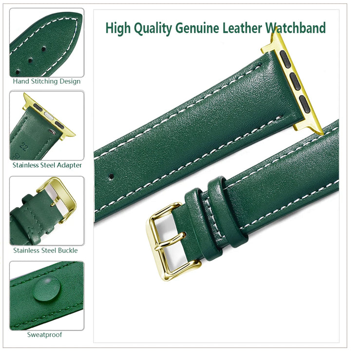 Genuine Leather Apple Watch Band 40–49mm for iWatch Series 3–8 & Ultra