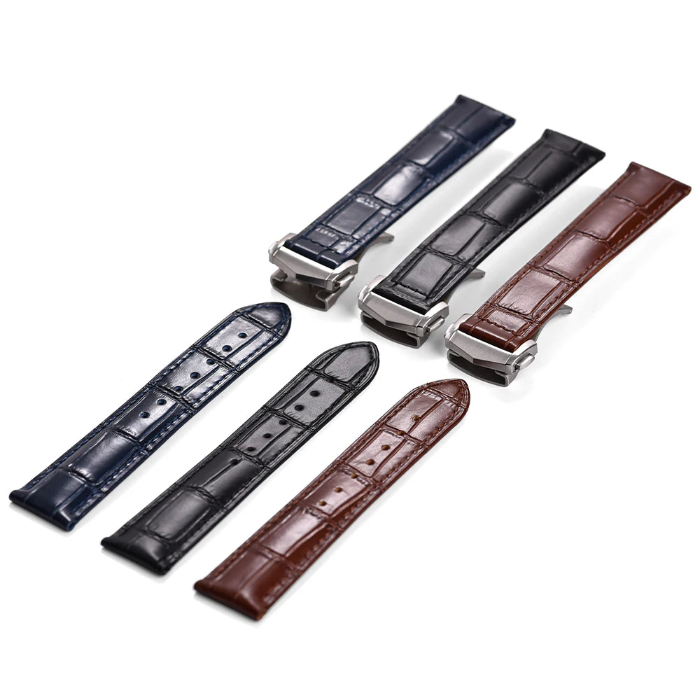 19 20 21 22mm Calfskin Leather Watch Strap For Omega 007 Seamaster 300 Speedmaster Folding Buckle Band Bracelet Accessories Men
