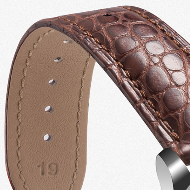 Crocodile Skin Genuine Leather Watch Band with Needle & Butterfly Buckle for