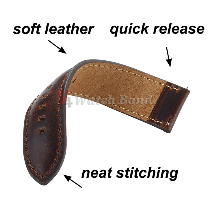 Gold Pin Buckle Brown Cowhide Leather Watch Strap – 18-26mm