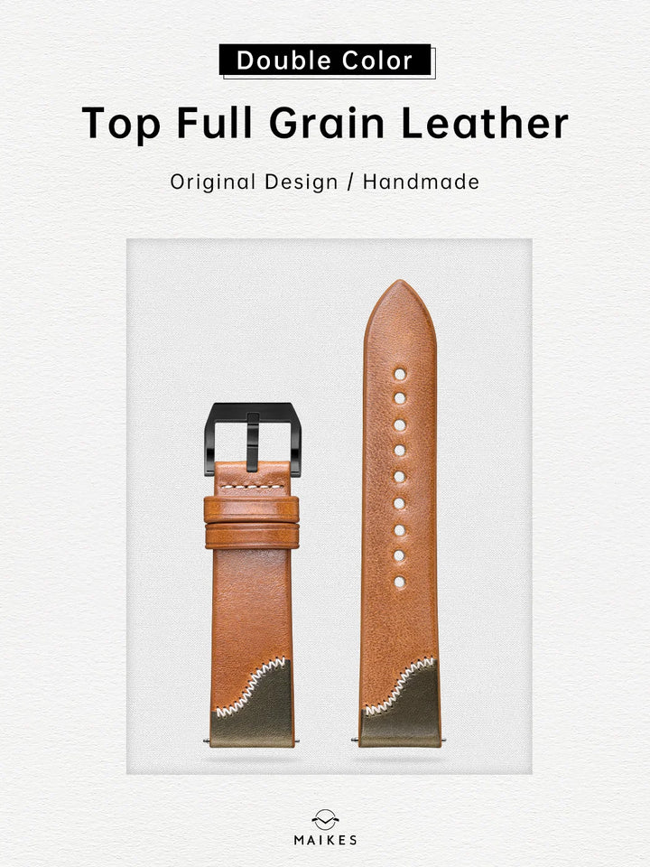 Maikes Handmade New Design Double Color Watch Band, Quick Release, Top Full Grain Leather Strap With Rose Gold Buckle
