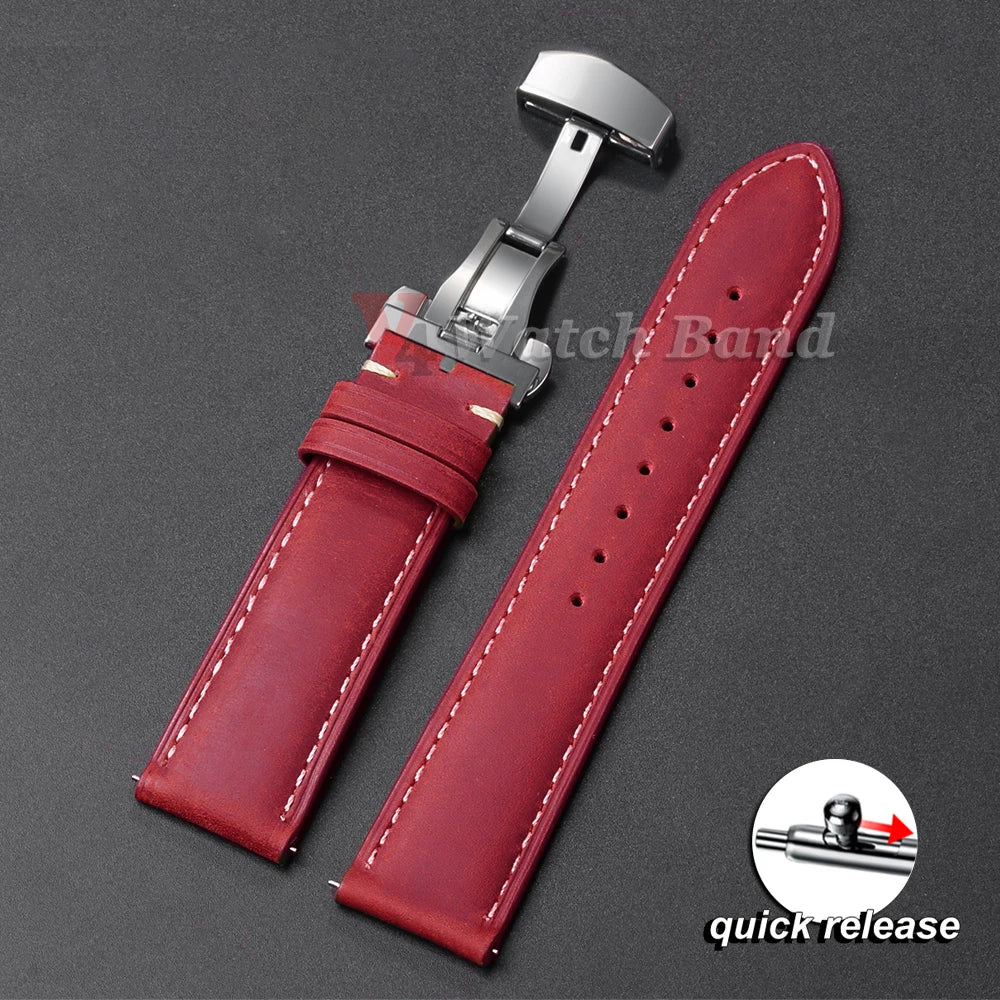 Genuine Calfskin Leather Watch Band 14–24mm for Omega & Seiko (Butterfly Buckle, Brown)