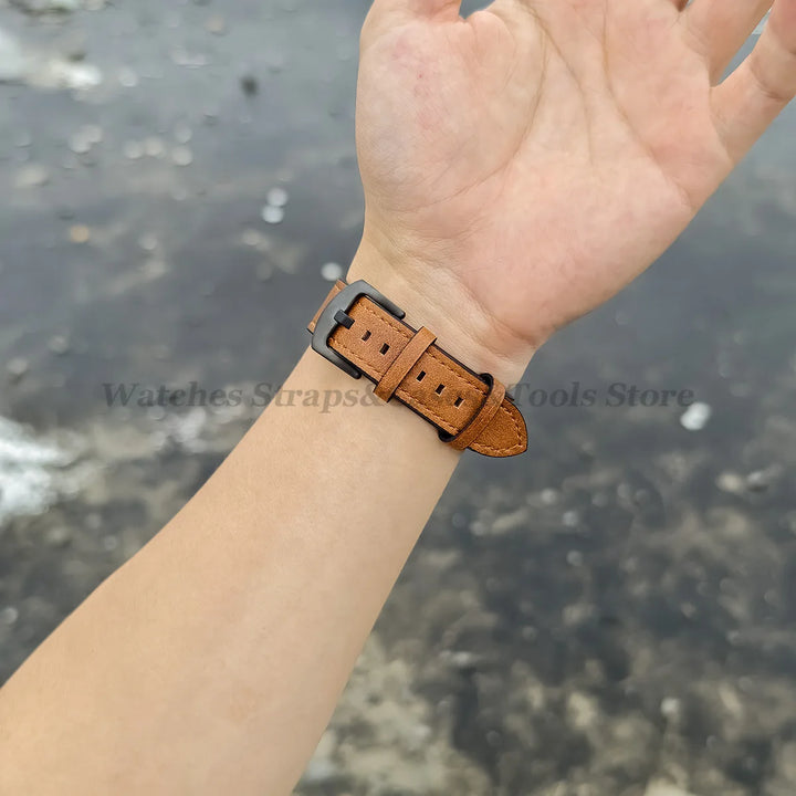 Leather Strap for Samsung Galaxy & Huawei Watches – Vintage Brown (20/22mm)