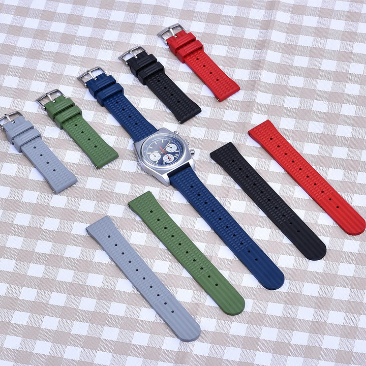 JUELONG Waffle FKM Rubber Watch Bands Quick Release Waterproof Durable Fluororubber Strap 20mm 22mm For Traditional Diving Watch
