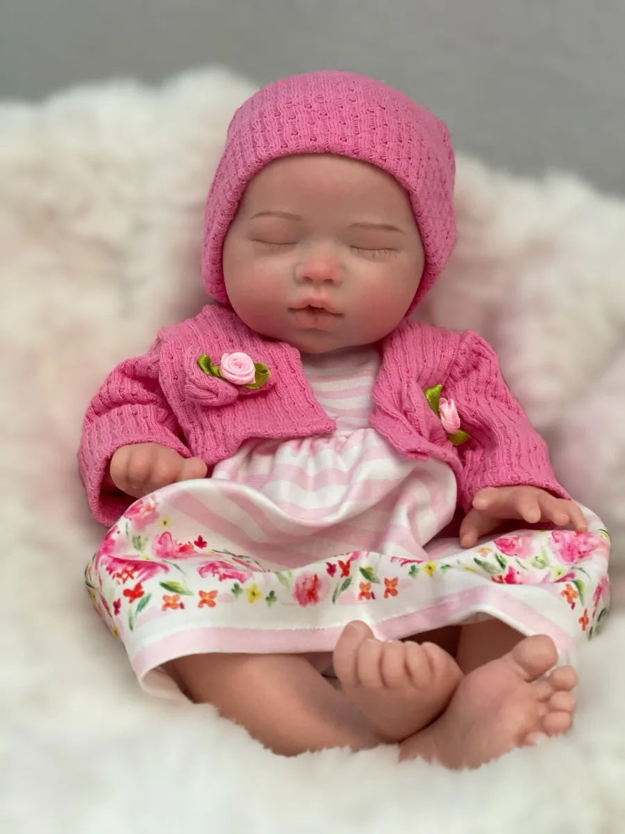 35 cm (13.7″) Soft Silicone Reborn Baby Girl – Full‑Body Handmade Doll
