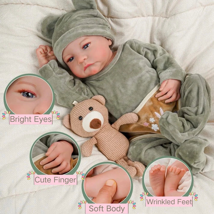 46 cm Levi Finished Reborn Baby Doll – Awake Open Blue Eyes, 3D Painted Skin & Veins