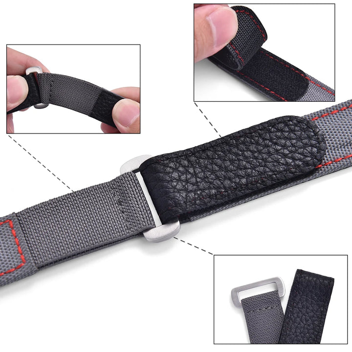 Premium Grade Hook And Loop Adhesive Watch Band Pale Blue Leather Nylon Watch Strap 20mm Watch Strap Watch Replacement Watchband