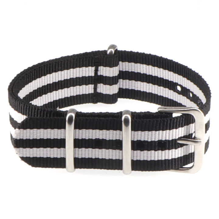 Striped Nylon Watch Strap with Silver Buckle (16-22mm)