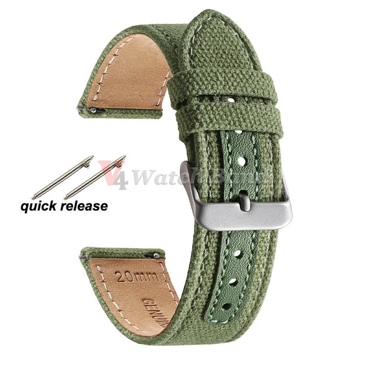 Genuine Leather & Nylon Watch Band 20–22mm (Quick Release, Vintage Weave)