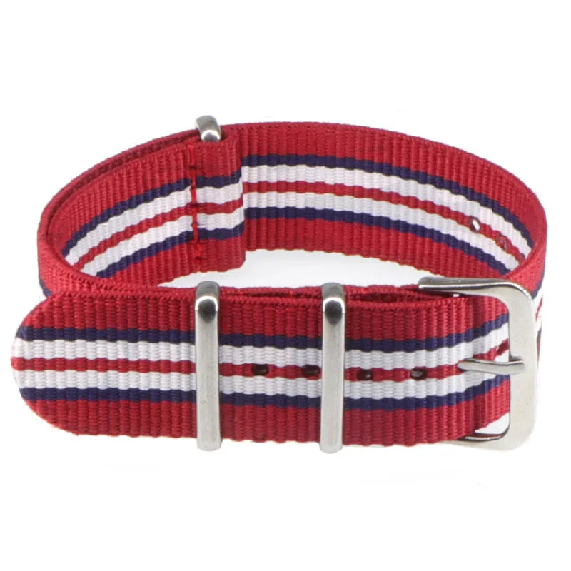 Striped Nylon Watch Strap with Silver Buckle (16-22mm)