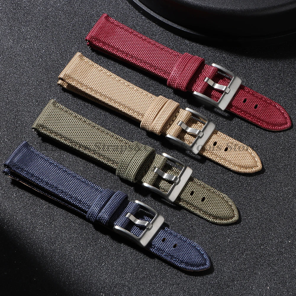 Nylon & Leather Hybrid Watch Strap (20/22mm, Quick Release)