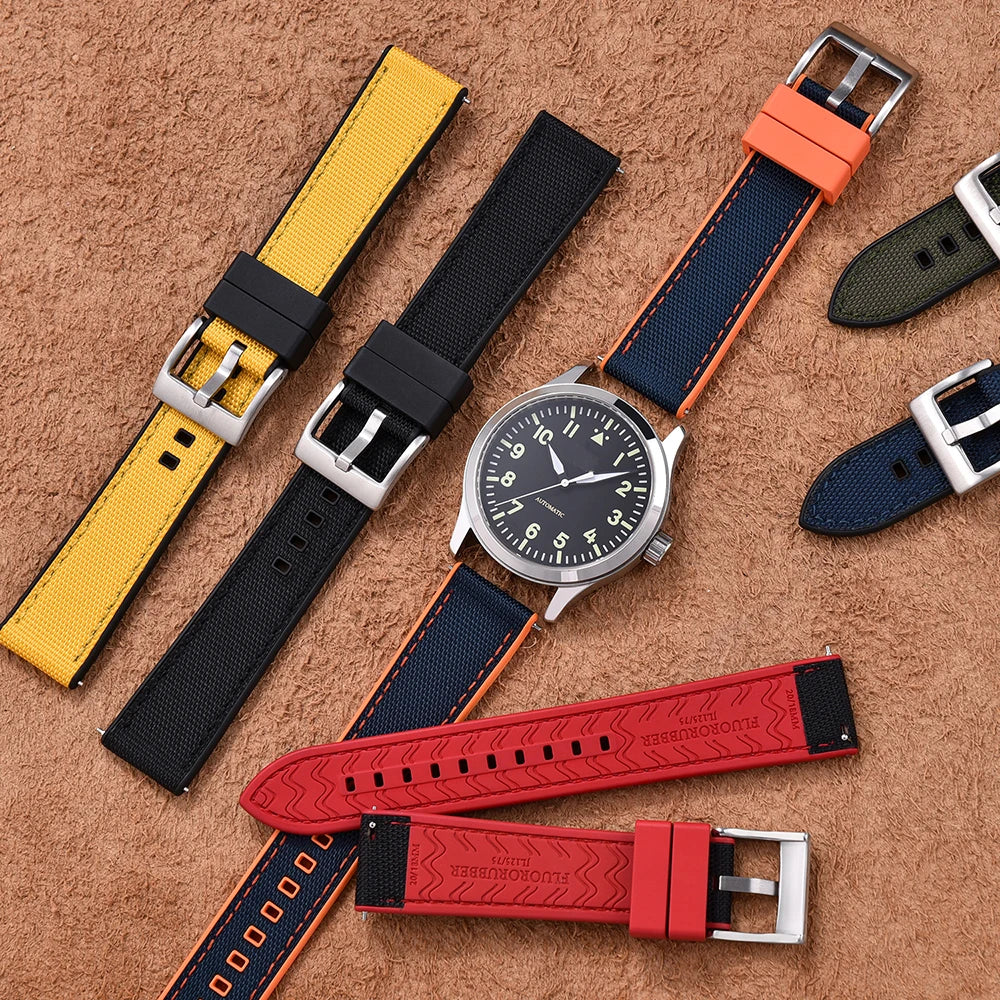 Premium Hybrid FKM Nylon Watch Band Quick Release Rubber Watch Strap 20mm 22mm Watch Strap Watch Replacement Watchband
