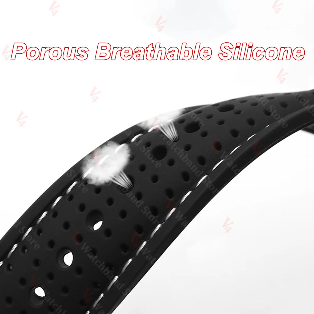 Premium Silicone Watch Band Waterproof Soft Rubber Strap 20mm 22mm 24mm Breathable Watch Strap Replacement for Universal Watch